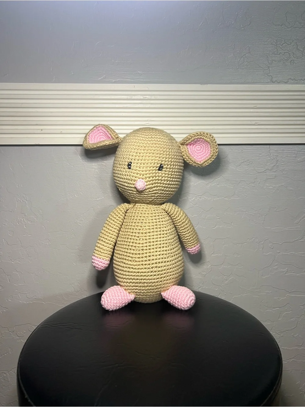 Handmade Beige and Pink Crochet mouse Plush Toy
